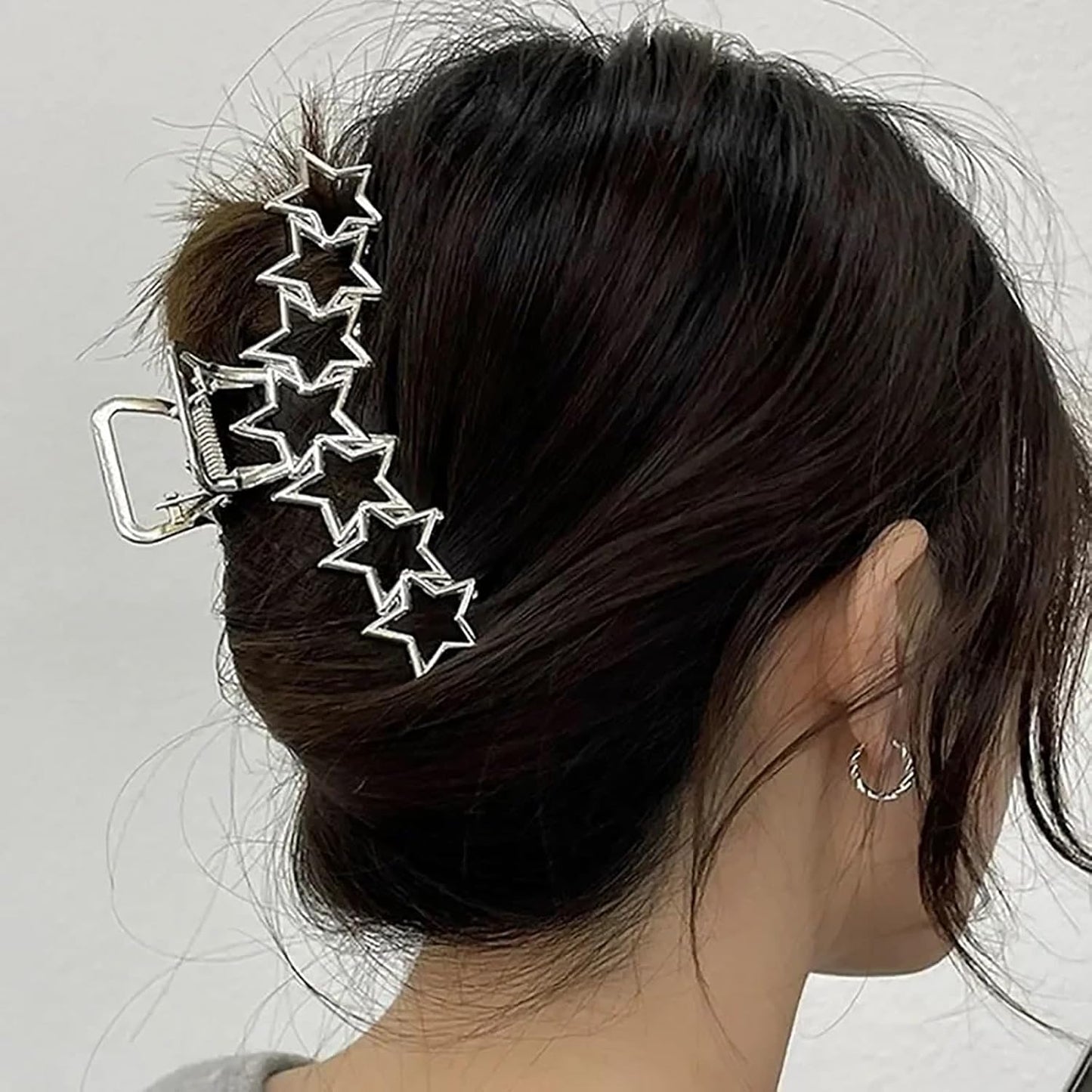 AIUPUOC Star Hair Clips Silver Heart Hair Claw Clips Accessories for Women for Thick Hair Non-slip Korean Crab Clamp Headwear Fashion Hair Accessories Holiday Party Decorations 2Pcs