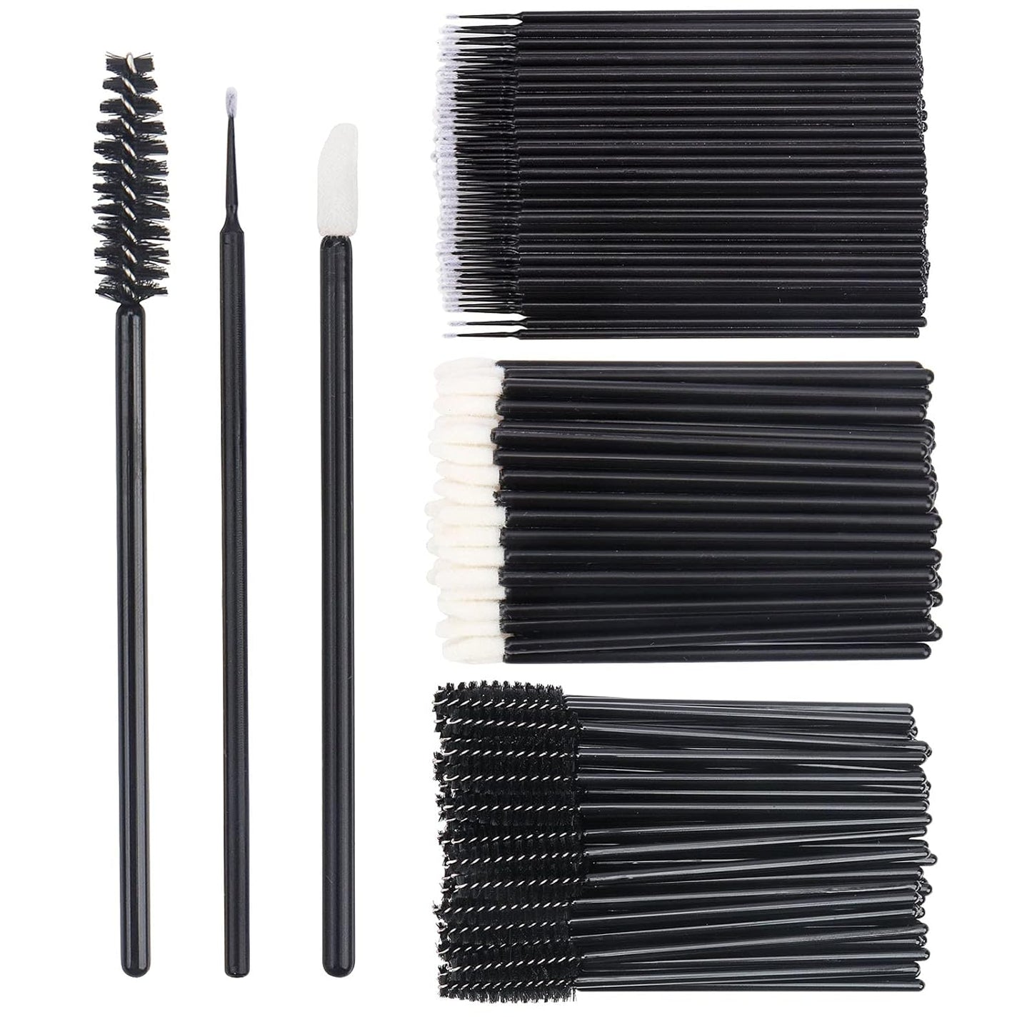 300 PCS Eyelash Extension Supplies Kit,Disposable Lash Spoolies Brushes Micro Swab Brushes Mascara Wand Lip Brushes for Eyelash Extension Tattoo Lipstick Applicator (Black)