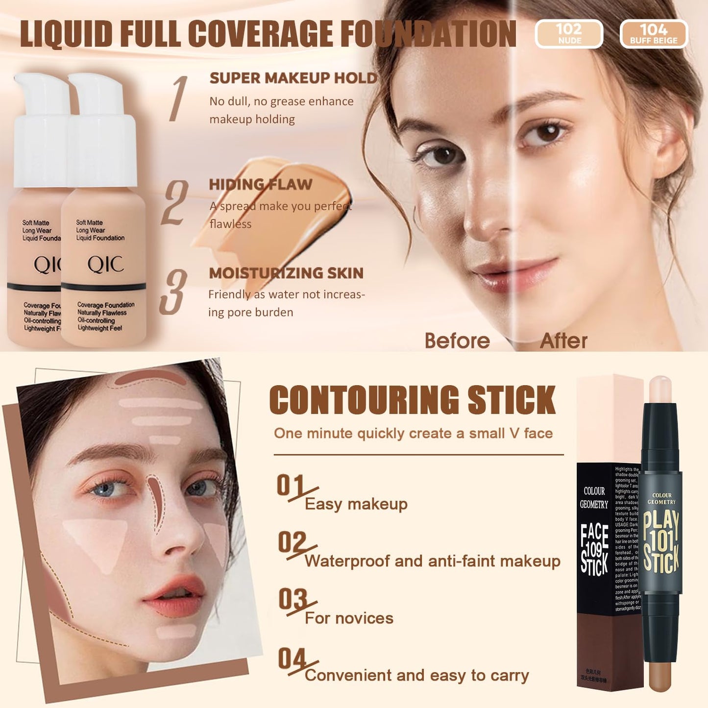 All in One Makeup Kit for Women Full Kit,Travel Make Up Gift Set for Women Teens Girls, Includes Eyeshadow,Foundation,Lipstick,Mascara,Brush,Sponge,Brow Powder & Soap,Eyeliner,Primer,Contour,Bag