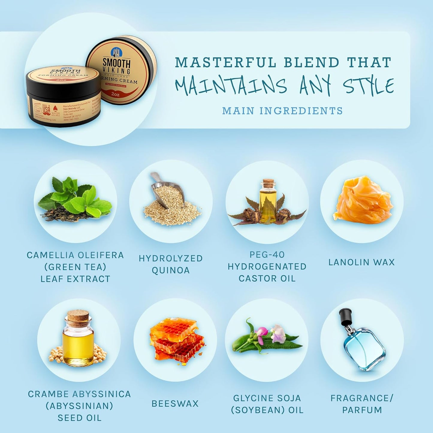 Smooth Viking Forming Cream - High Hold Styling Cream for Matte Finish, Men's Hair Products, Hair Paste for Short, Curly and Long Hair, Made in USA, 2oz