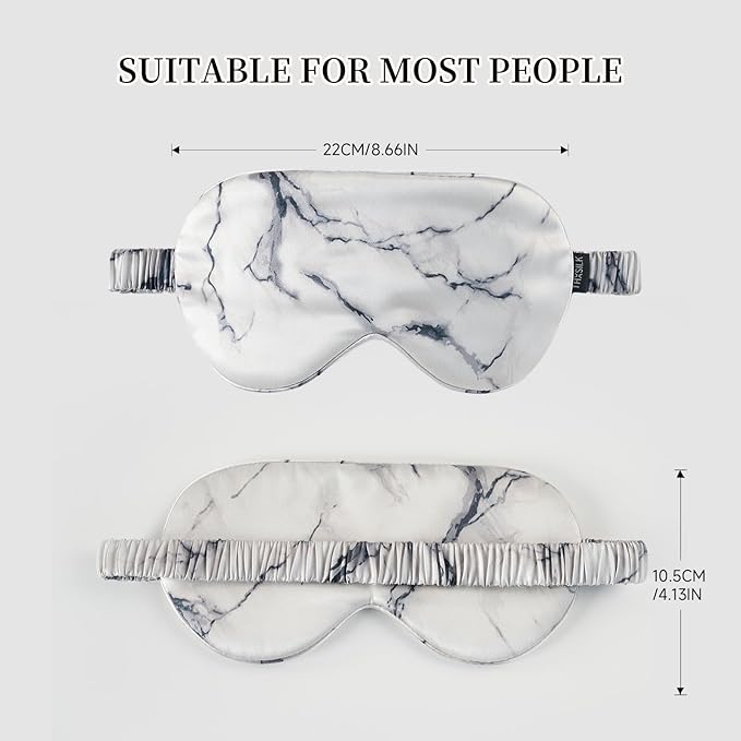 THXSILK Sleep Mask 100% 19 Momme Pure Mulberry Silk Super Smooth Cooling Decorative Sleep Eye Mask Blackout Eye Cover with Wide Head Strap, Marble-Grey