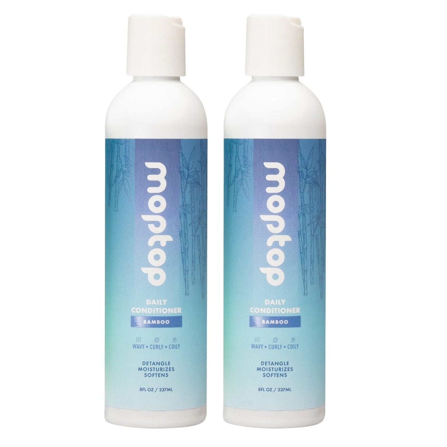 MopTop Daily Curly Hair Conditioner – Silicone & Sulfate Free Conditioner Helps Restore Dry Damaged Hair & Reduce Frizz, Paraben Free Natural Hair Products for All Hair Types (Bamboo, 2pk)