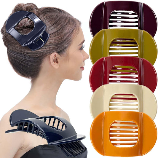 RC ROCHE 6 Pcs Flat Claw Hair Clips for Women Thick Hair French Round Duckbill Square Secure Strong Hold Grip Clamps Barrettes Curved No Slip No Crease Styling Cute Extra Jumbo XL, Large Classic