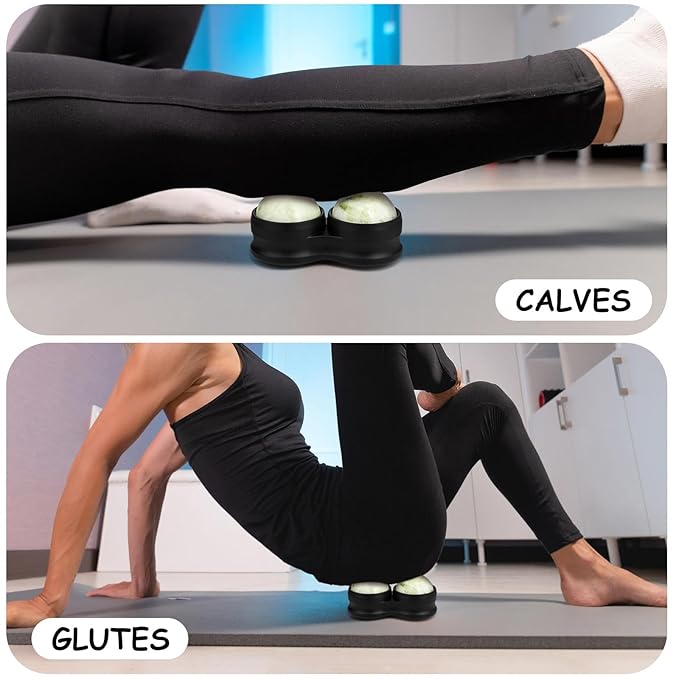 Jade Eye Mask&Weighted Roller Massage Ball - Double Ball Massage Tool for Reliefs Muscle Pain