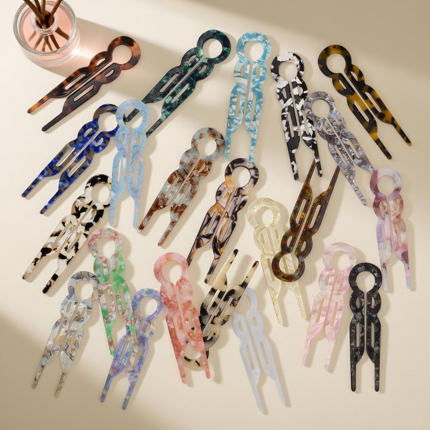 4PCS U-Shaped French Hair Pins for Women - Acetate Hair Clips for Thick, Thin, Fine Hair - Decorative Bun Styling Barrettes in Black & Blonde(F)