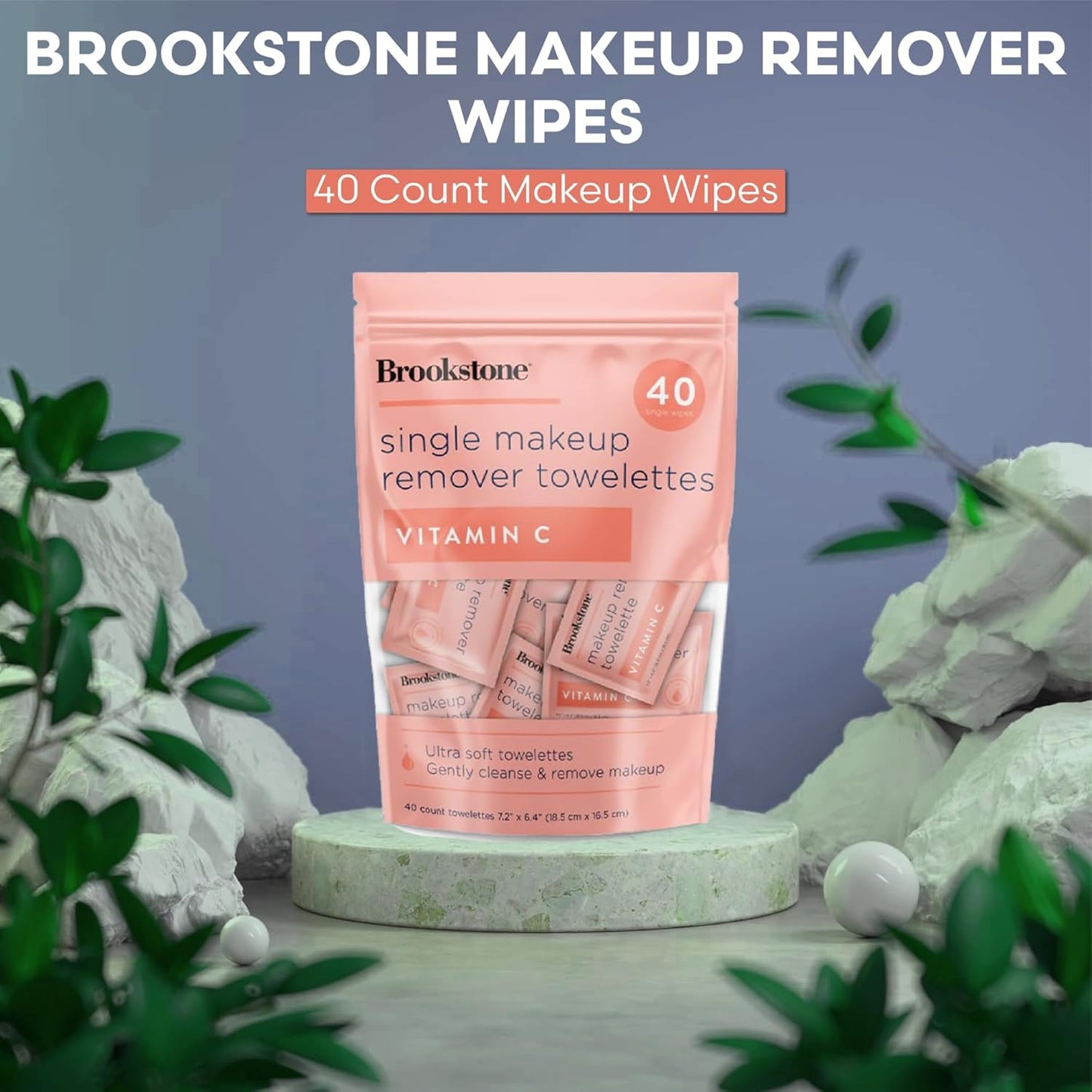 Brookstone Individual Makeup Remover Wipes - Ultra Soft, Makeup Remover Wipe Individually Wrapped, Gently Cleanse & Remove Makeup, 40 Count Makeup Wipes Individually Wrapped