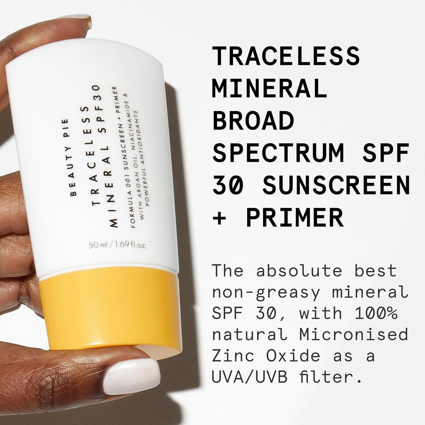 Beauty Pie Traceless Mineral Sunscreen + Primer SPF 30, 1.69 fl oz (50 ml) – Invisible Mineral Protection with Niacinamide, Argan Oil & Antioxidants