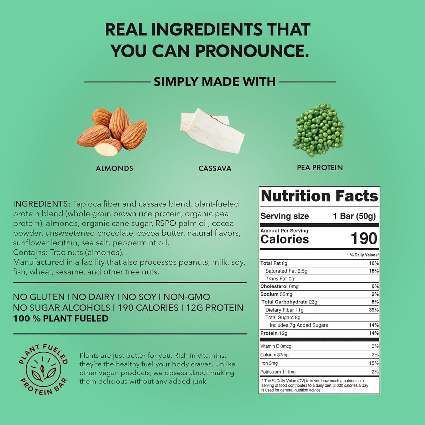 TRUBAR Vegan Protein Bars - Soy Free, Dairy Free, Gluten Free Protein Bars - No Sugar Alcohols - Non-GMO - 12g of Protein - It's Mint To Be Chip - 12 Count