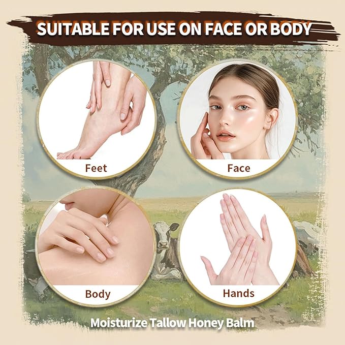 Grass Fed Beef Tallow for Skin Care, Whipped Beef Tallow for Skin, Beef Tallow Face Moisturizer Beef Tallow Cream Natural Organic Moisturizing Cream for Face & Body Lotion Skin Care for Sensitive Skin