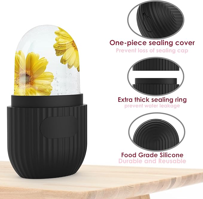 GeeRic Ice Face Roller, Silicone Ice Facial Rollers, Cube Face Contour for Eyes Neck, Beauty Facial Massage Roller Remove Dark Circle Pore Shrink Face Roller Skin Care Tools (Black)