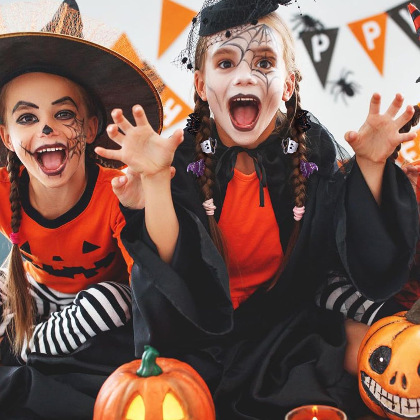 Mini Halloween Hair Clip -12PC Small Claw Clips Pumpkin Ghost Bat Spider Shape Hair Claw for Girls, Cute Hair Accessories (mini-Halloween hair clips)