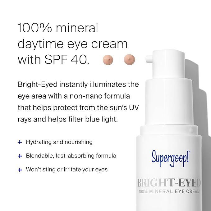 Supergoop! Bright-Eyed 100% Mineral Eye Cream - 0.5 fl oz, Pack of 2 - SPF 40 PA+++ Hydrating & Illuminating Mineral Sunscreen - Under Eye Cream for Dark Circles & Puffiness - Revives Tired Eyes