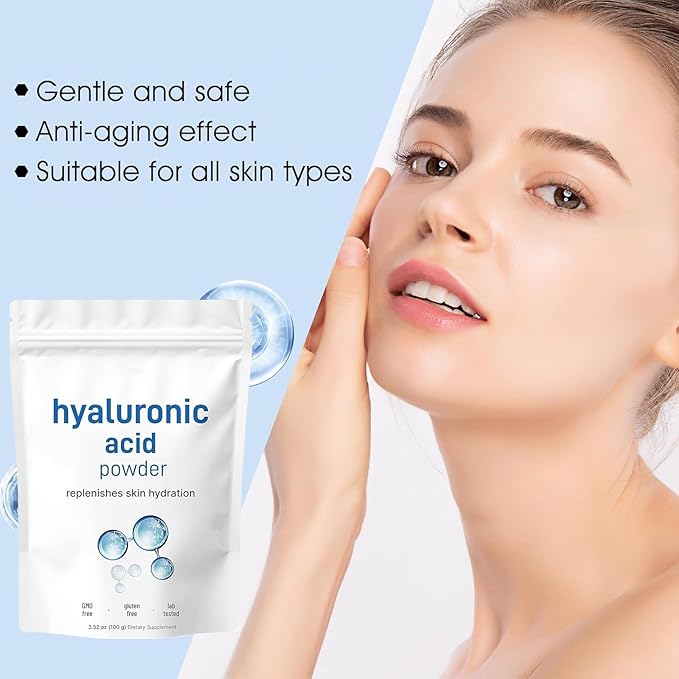 Hyaluronic Acid Powder for Skin Care - Low Molecular Weight, Cosmetic Grade, Water-Soluble Moisturizing Ingredient for DIY Facial Serum & Skincare
