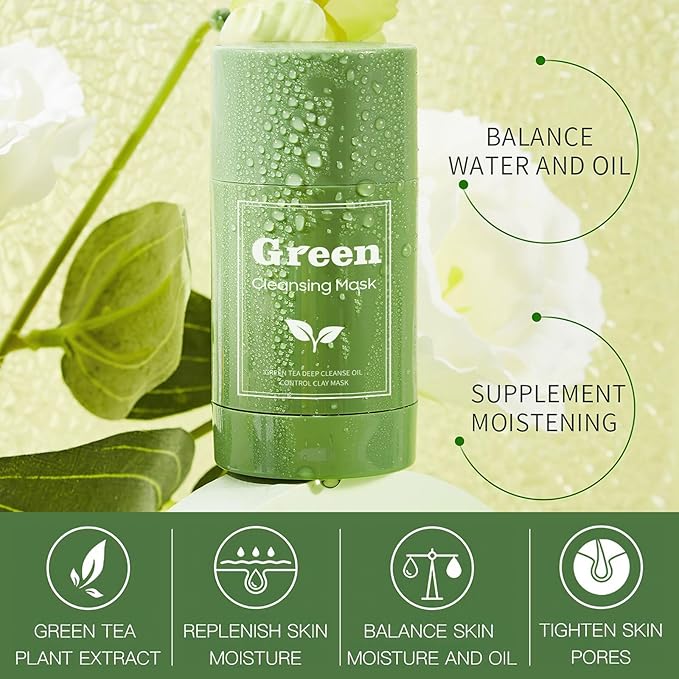 Green Tea Purifying Clay Face Mask, Blackhead Remover With Green Tea Extract, Face Moisturizing，Deep Pore Cleansing for All Skin Types of Men And Women (1 PCS)