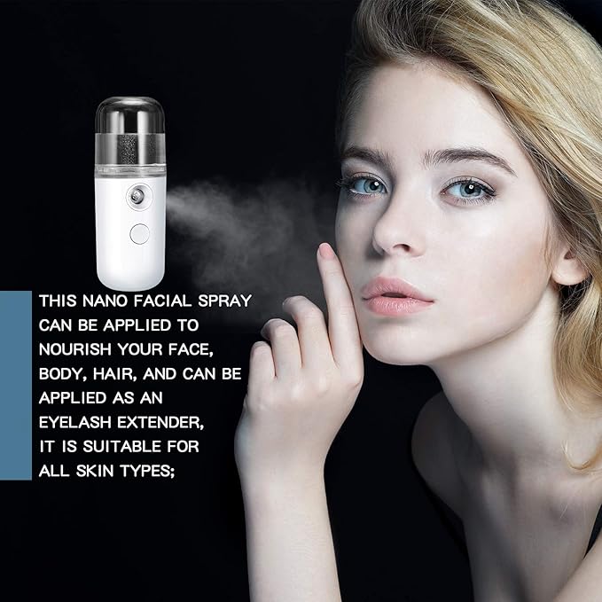 Honoson 2 Pieces Nano Facial Mister 30 ml Mini Face Humidifier Portable Facial Sprayer USB Rechargeable Handy Skin Care Machine for Face Hydrating, Daily Makeup (White)