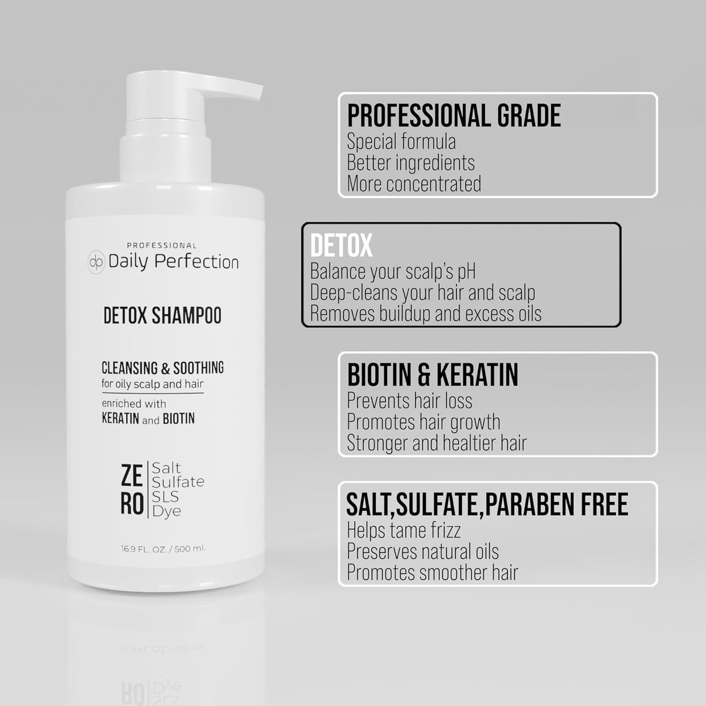 (dp) Detox Shampoo – Clarify & Remove Buildup, Oil & Impurities – Clean + Salon-Grade Formula with Biotin & Keratin
