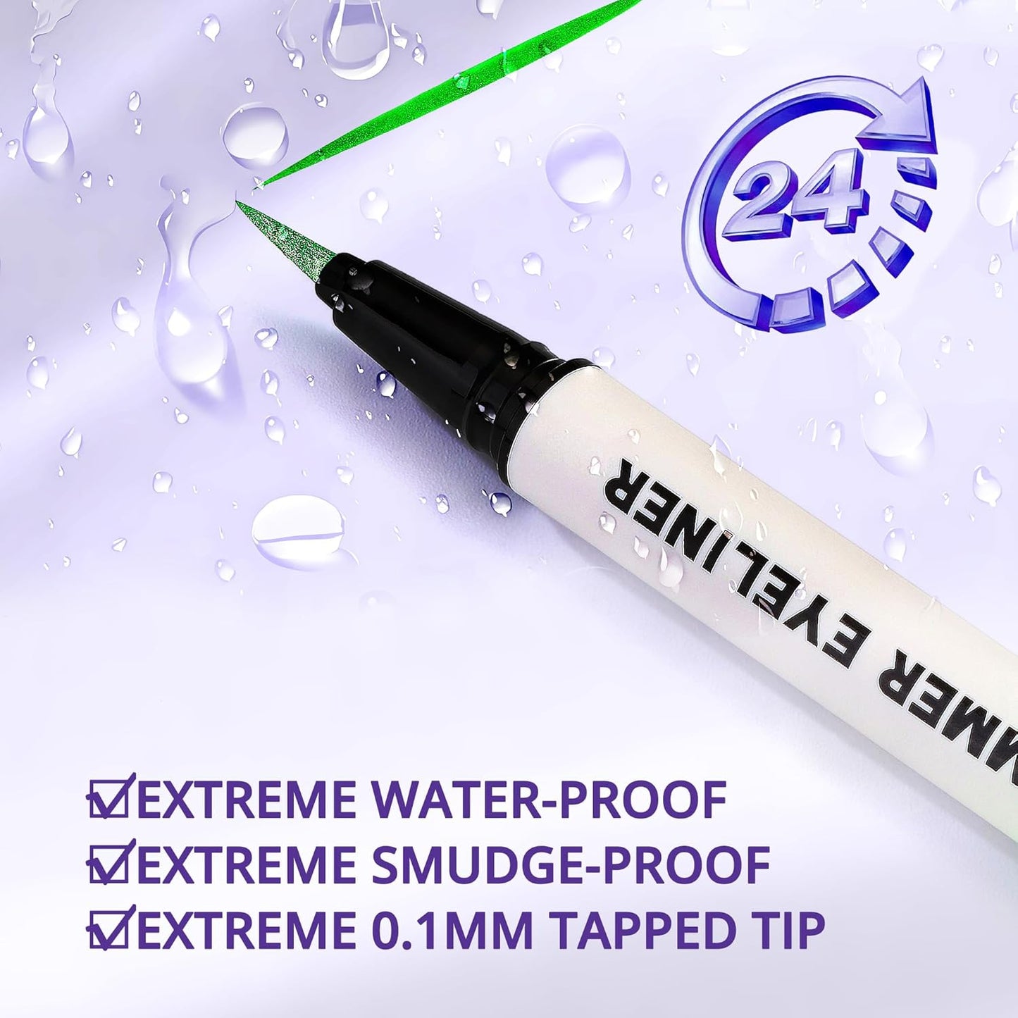 Metallic Neon Liquid Eyeliner, Glitter Neon Colored Eyeliners Pen, High Pigmented, Waterproof Smudge-Proof and Long-Lasting Metallic Eye Makeup for Halloween Christmas,Shimmer Purple