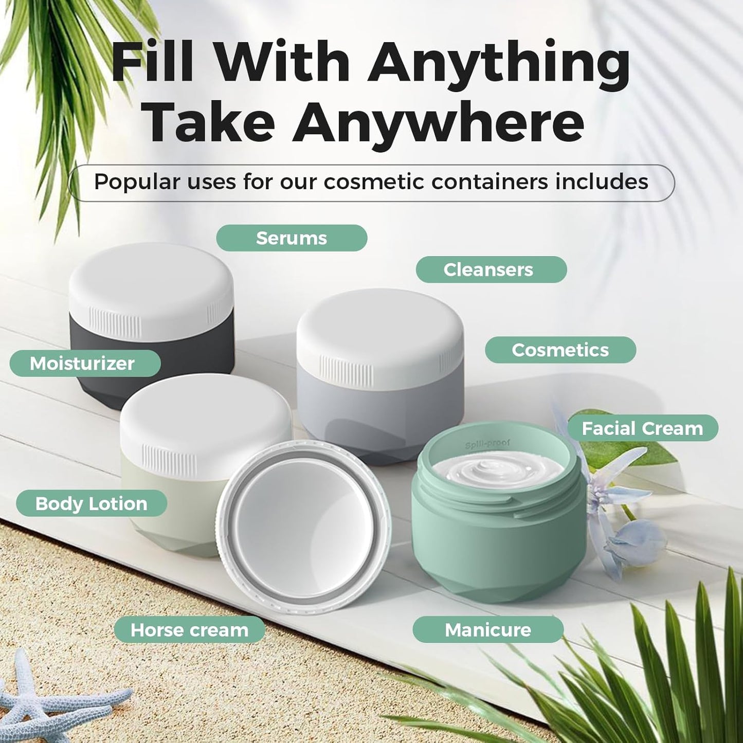 Travel Containers for Toiletries, 4-Pack TSA Approved Silicone Jars (1oz) - BPA Free Leakproof Cosmetic Containers for Creams, Lotion, Skincare & Makeup with Bonus Waterproof Bag-Mix Grey