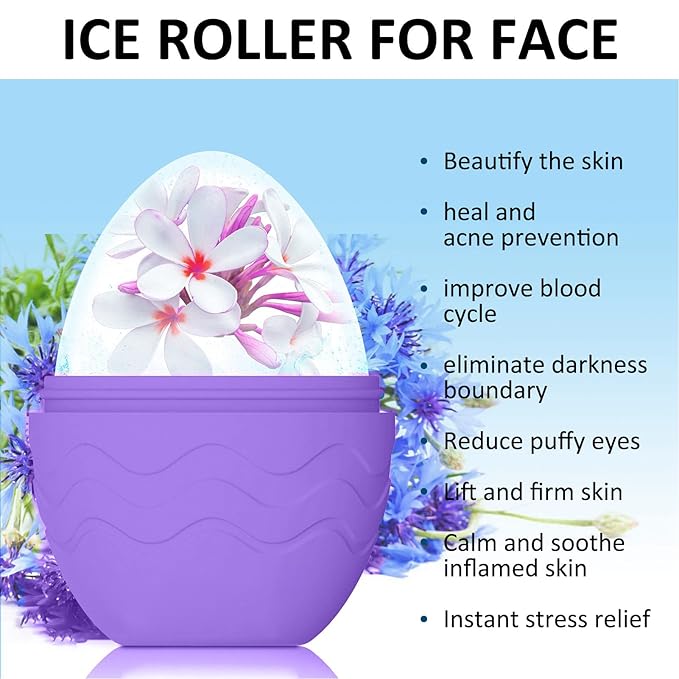 Yosoo Silicone Egg Shaped Eye & Face Puffiness Relief Massage Ice Roller - Portable Ice Facial Roller