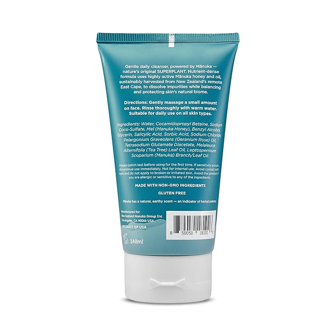 Manuka Honey Face Wash (5 Oz), Daily Skin Care Facial Cleanser & Makeup Remover with Manuka Honey & Oil for Dry or Sensitive Skin - Anti-Aging Face Wash for Women & Men