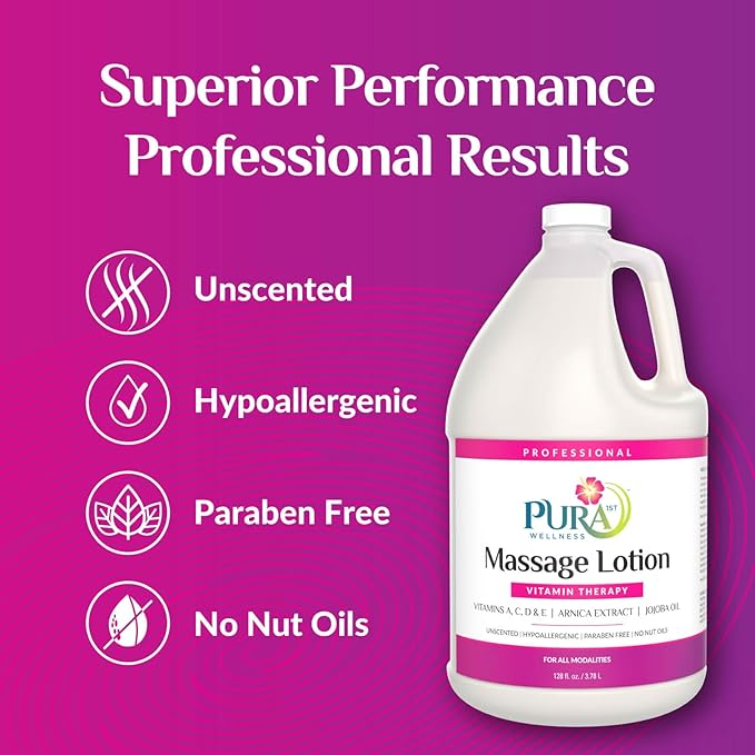 PURA Vitamin Therapy Massage Lotion, Massage Lotion Therapy Professional Deep Tissue Therapy, Pura Wellness Vitamin Therapy Lotion Unscented Lotion for Physical Therapy and Recovery, 128oz