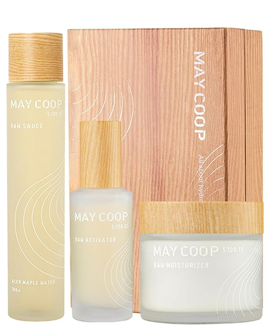 MAY COOP 3 STEP Moisturizing & Hydrating Korean Skincare Set - The Vegan Essence Toner 100ML, Moisturizer Face Cream, Organic Activator Facial Serum All Skin Type