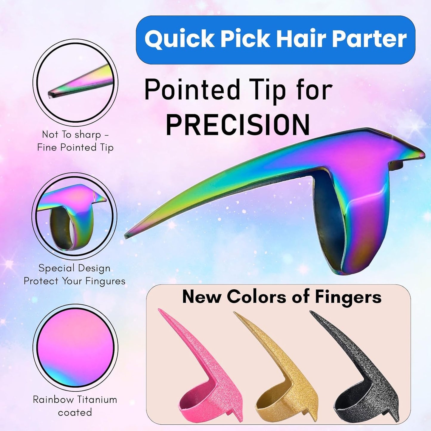 Quick Hair Parting Tool & Braid Sectioning Ring- Stainless Steel Stitch Braid Tool Finger for Durable Dreadlocks Wig & Installation of Human Hair Extensions Braiding Tools (Rainbow)