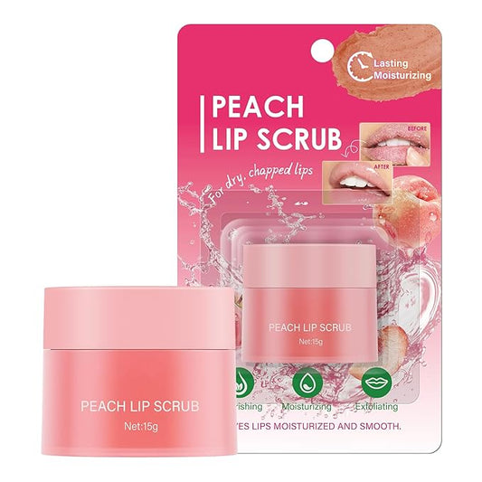 Peach Lip Scrub for Women Dry, Cracked and Dark Lips – Lip Scrubber Exfoliator and Organic Lip Scrubs Exfoliator and Moisturizer with Lip Brush – Vegan, Cruelty-Free Lip Care Products