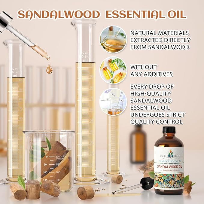 EVOKE OCCU Sandalwood Essential Oils for Skin Care, Diffuser, Perfume, Candle and Soap Making - 4 FL Oz