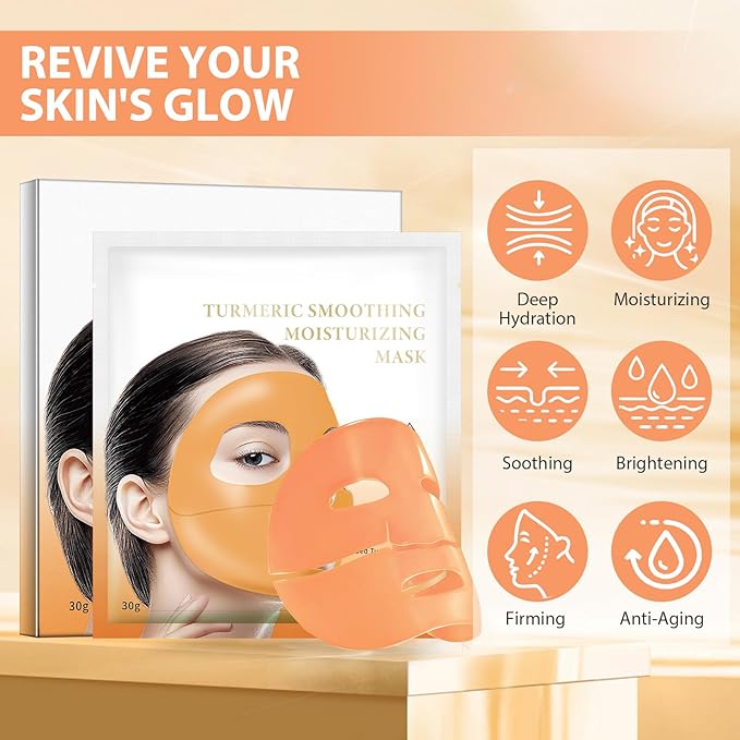 Turmeric Hydrogel Face Masks Skincare 4 Pack, Deep Hydrating Overnight Facial Mask Sheet, Hydro Jelly Masks for Facials Professional, Night Gel Wrapping masks Sheet for Women Skin Care