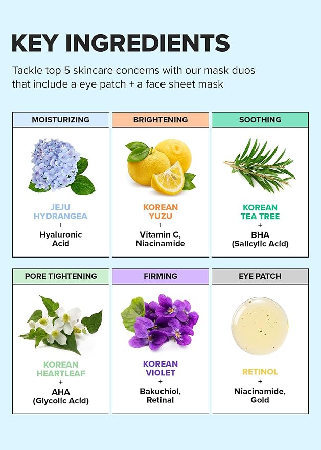 I Dew Care Korean Skin Care Set Trio - Vitamin To Glow Pack + Korean Sheet Mask Pack 5-Day Eye&Face Multi-masking Set - Hot as Sheet Bundle