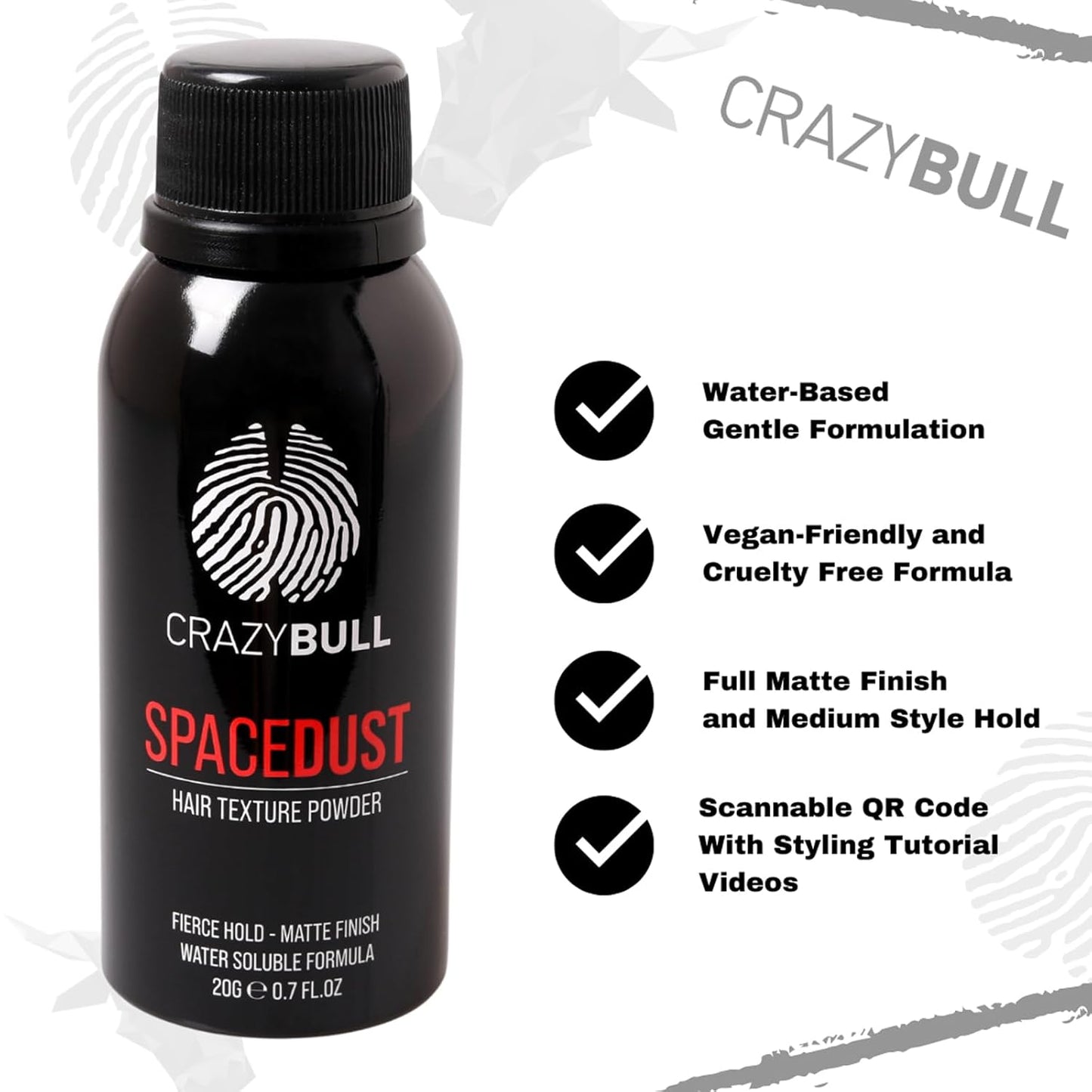 Crazy Bull Hair Space Dust Hair Texture Powder - Vegan Friendly Men - Lightweight Short-Medium Hair - 0.7 oz