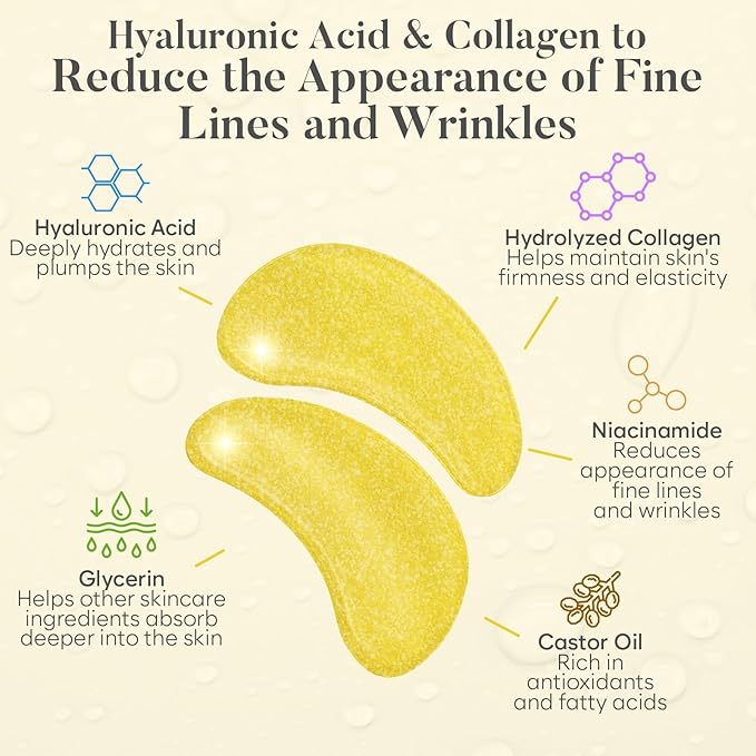 24K Gold Under Eye Patches (30 Pairs) Under Eye Patches for Dark Circles, Under Eye Patches for Puffy Eyes and Dark Circles, Under Eye Mask, Eye Care, Puffy Eyes Treatment