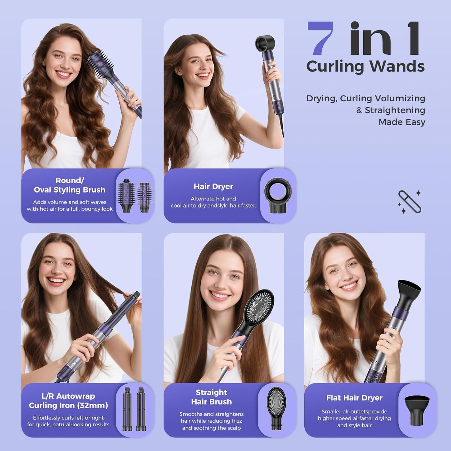 Hair Dryer Brush Blow Dryer, 7-in-1 Hot Air Brush Styler – Fast Drying, Curling, Straightening & Volumizing – 1200W High-Speed Motor 110,000 RPM – All Hair Types – Travel Bag Included