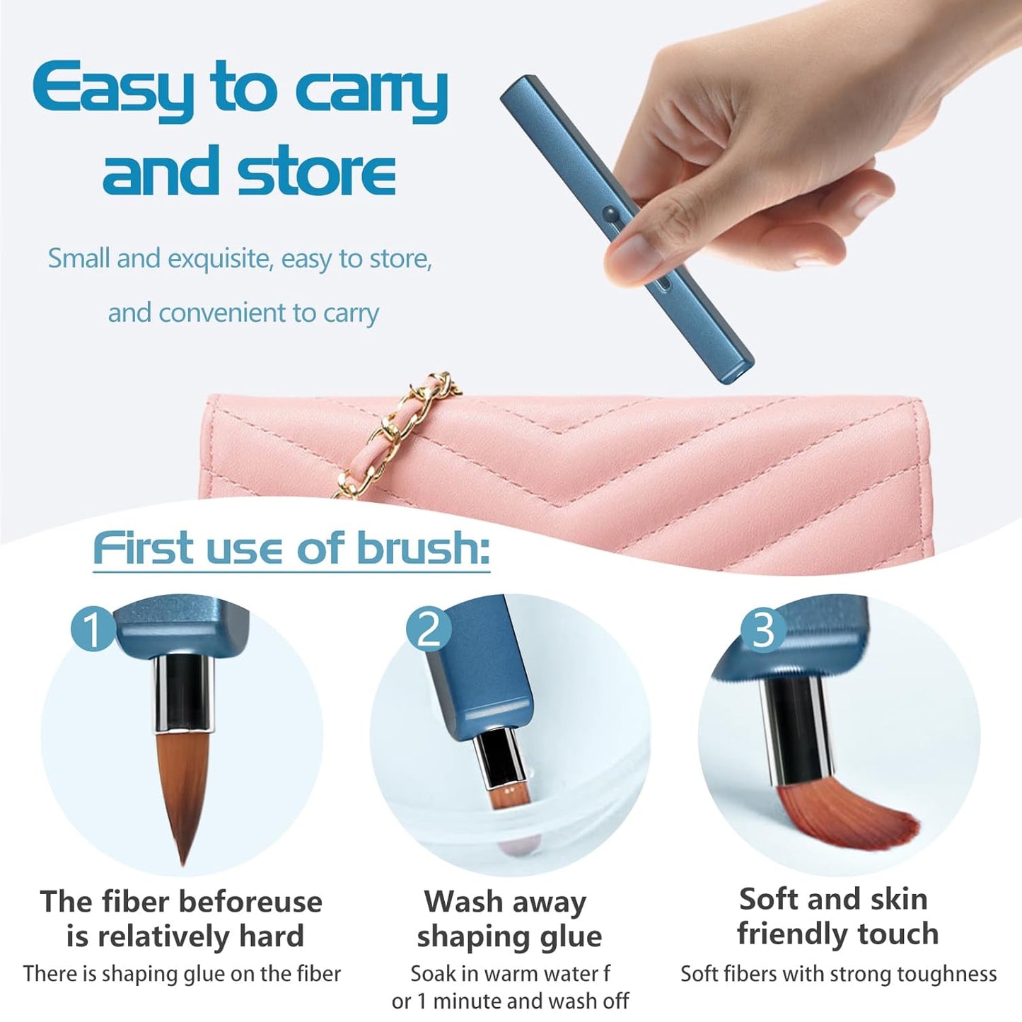 Retractable Lip Brush 2pc Applicators Flat for Lipstick Gloss Creams Portable with Cap, Professional Makeup Brush (blue+Pink)