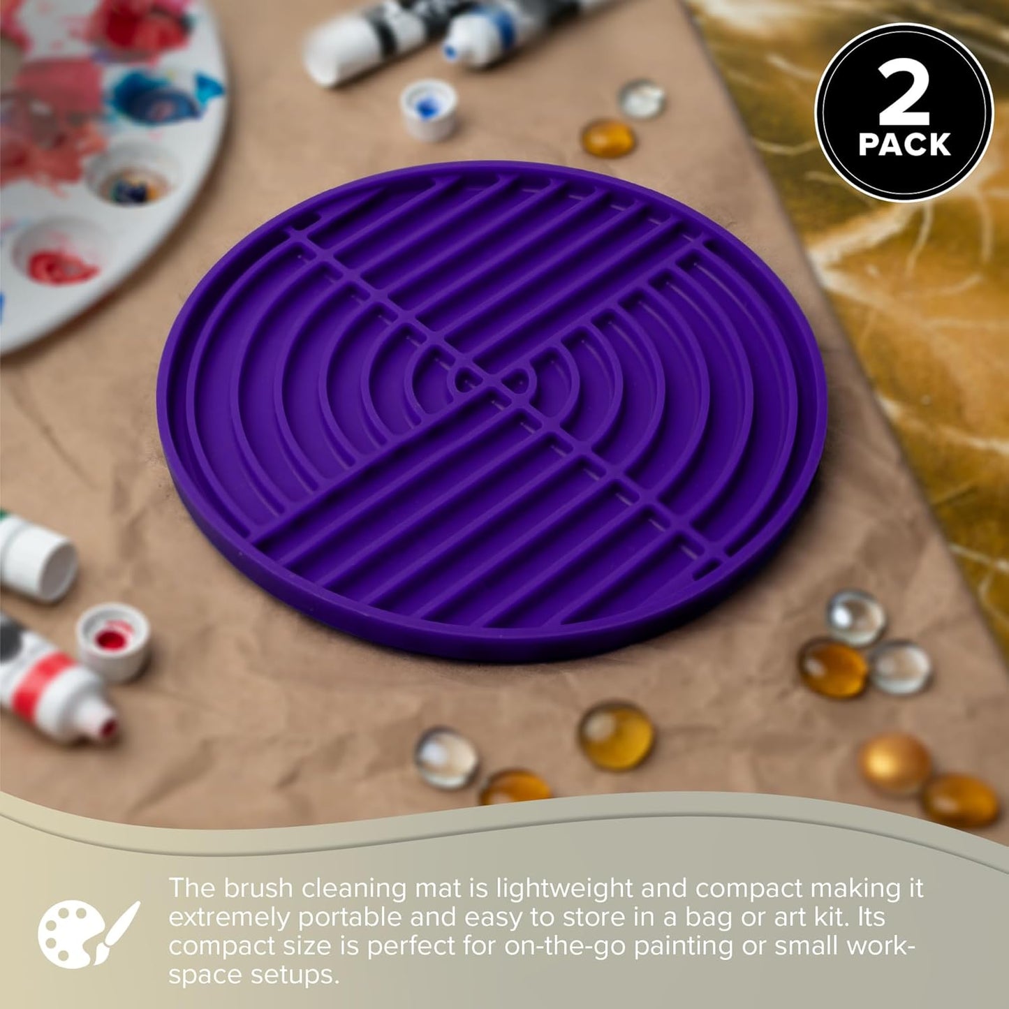 Silver Brush Limited 9061 Silver Essentials Round Brush Cleaning Mat, Water-Based Media Silicone Brush Cleaner For Studio, Travel, and Plein Air, 2 pack