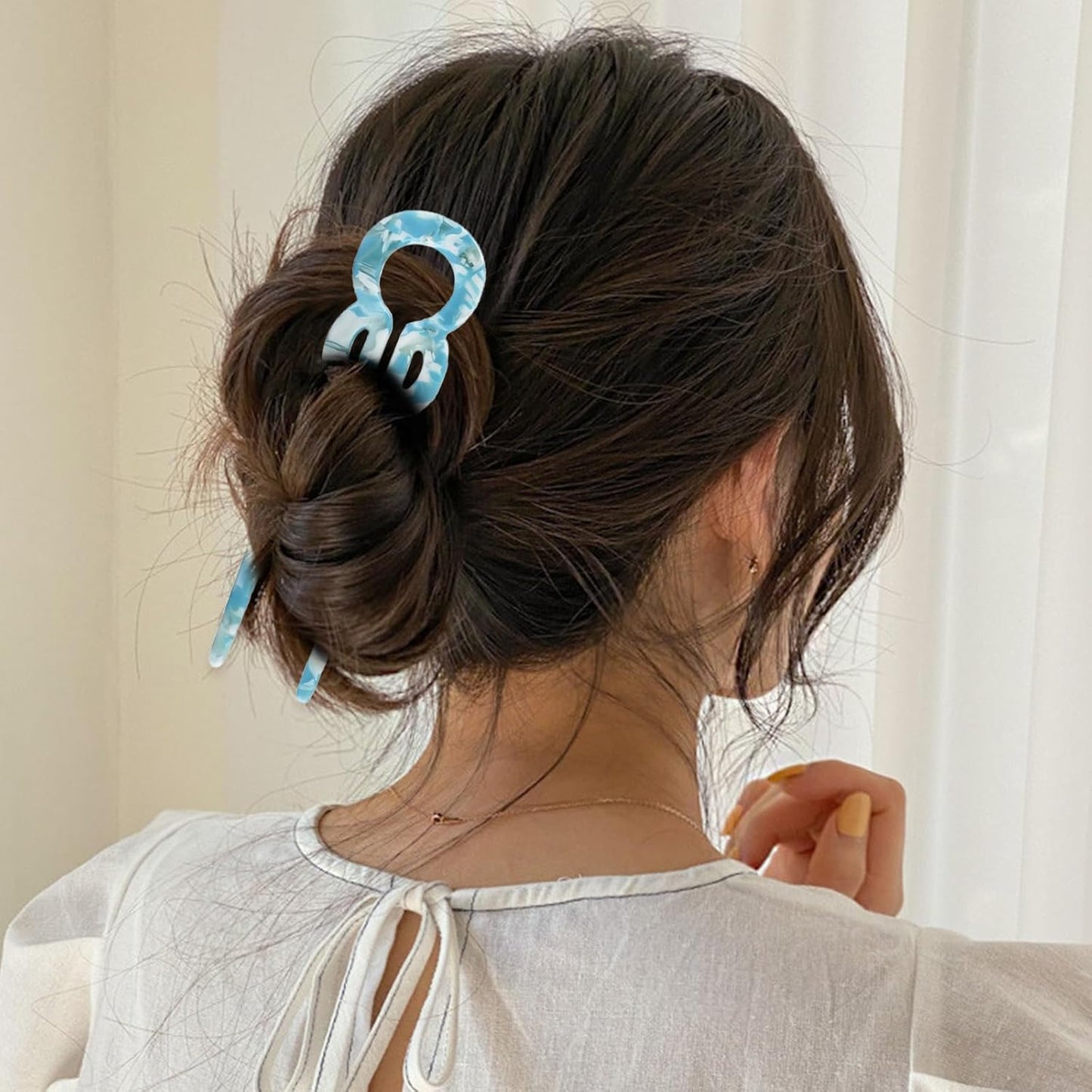 4PCS U-Shaped French Hair Pins for Women - Acetate Hair Clips for Thick, Thin, Fine Hair - Decorative Bun Styling Barrettes in Black & Blonde(F)