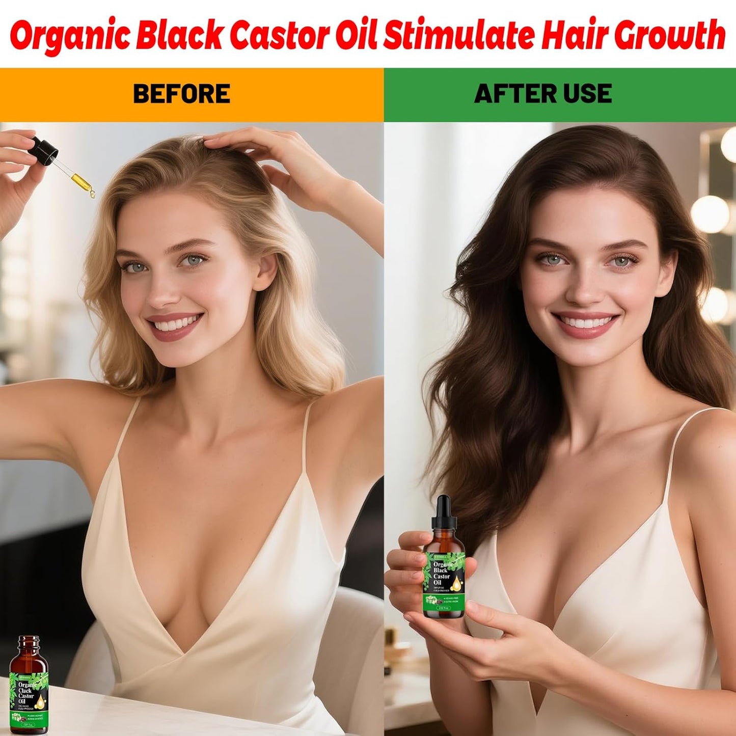 Hair Oil, Black Castor, 100% Pure Natural Organic, Cold Pressed, Hair Growth, Eyebrow & Skin Care, Body & Carrier Oil, 4.04 Fl Oz, 2 Glass Bottles