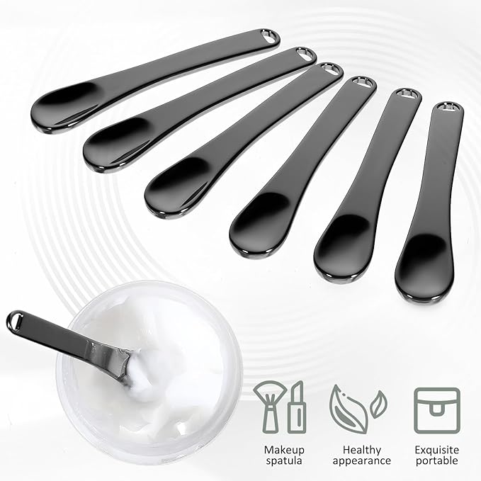 6PCS Mini Metal Makeup Spatula Cosmetic Spoon Tool Reusable Cosmetic Cream Spatulas Skincare Scoop Applicator Facial Massage Beauty Tools for Mixing and Sampling Face Eye Cream Lotions Moisturizers