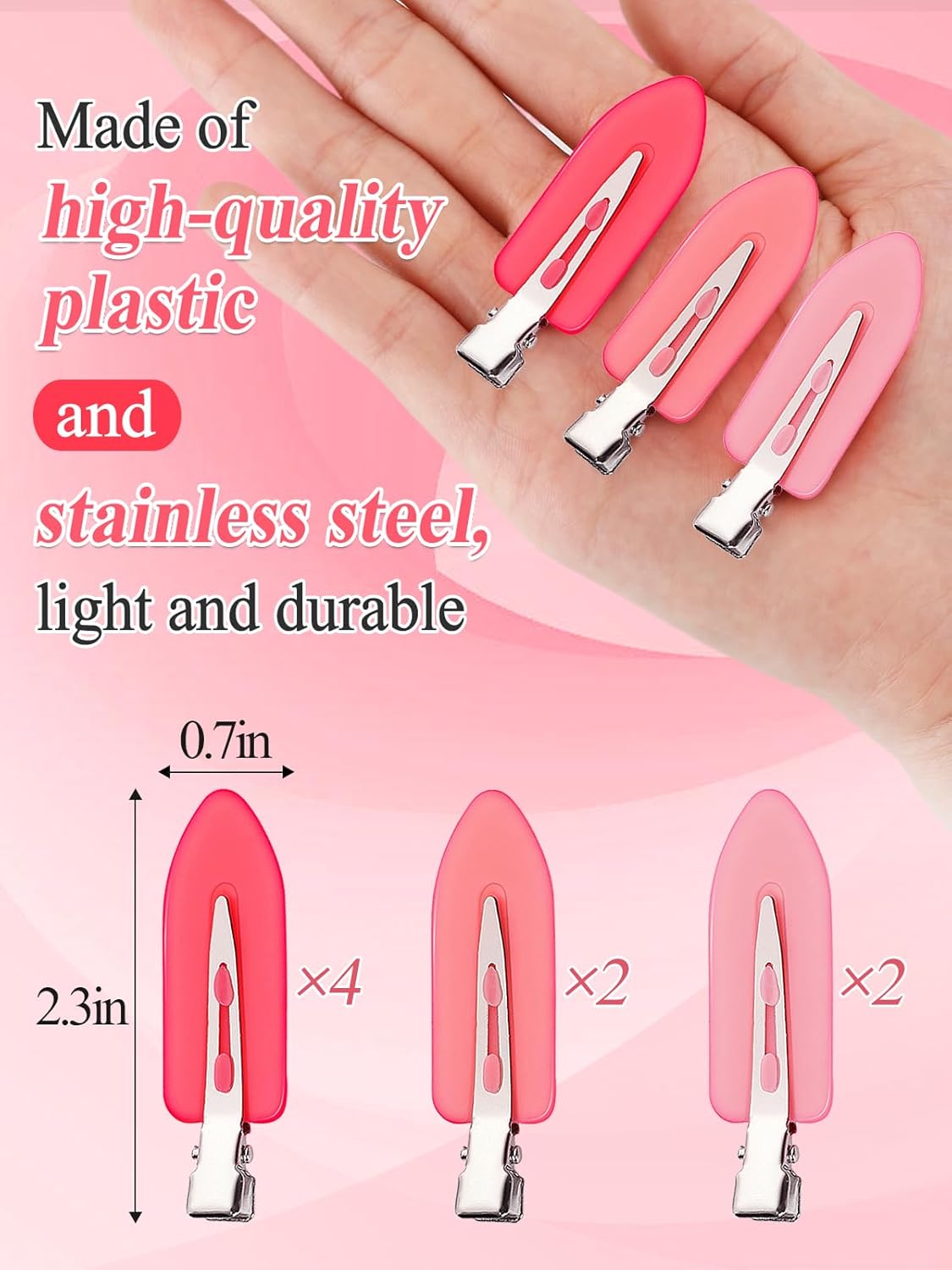 8Pcs No Bend No Crease Hair Clips- Styling Duck Bill Clips Alligator Hair Barrettes for Styling Sectioning, Small Gifts for Women Girl Salon Hairstyle Hairdressing Bangs Waves, Gradient Pink