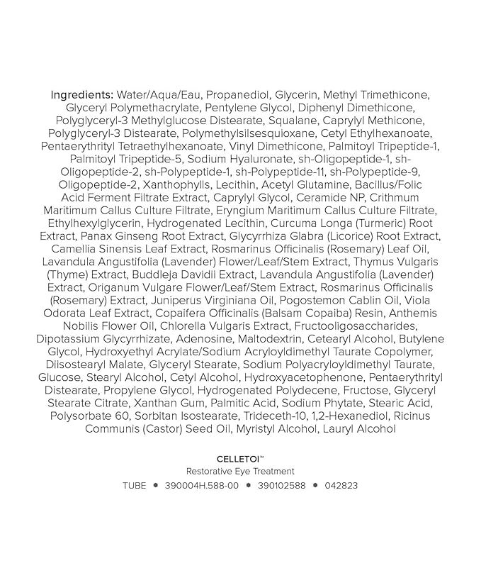 Celletoi® Restorative Eye Treatment - Vegan, Cruelty Free - Visibly Reduces Signs of Aging, Smooths Lines and Wrinkles - Diminishes Dark Circles and Puffiness - Leaping Bunny Certified - 0.5 fl oz