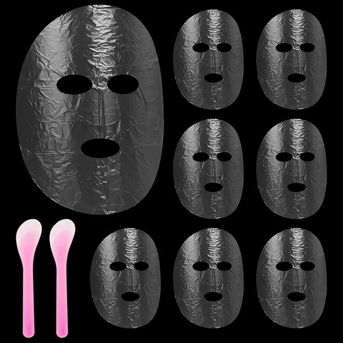 200 Sheets Plastic Face Mask, Disposable Face Mask Facial Mask Set Spatula Transparent Moisturizing Face Mask Disposable Face Thin Facial Plastic Wrap Retention for Skin Care & DIY Spa Mask