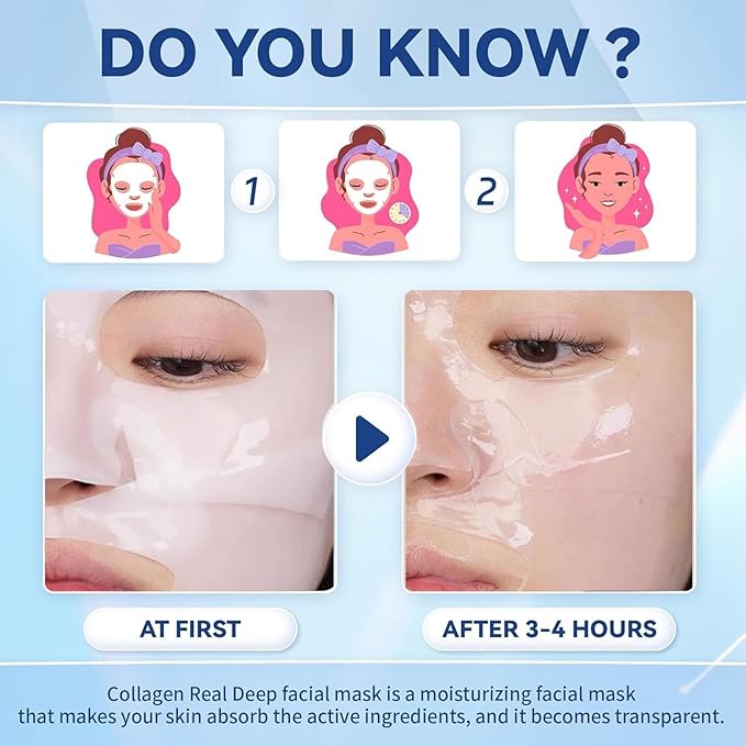 Deep Collagen Overnight Mask,Collagen Face Mask,Bio-Collagen Real Deep Mask,Korean Collagen Films Facial Hydrogel Mask,Deep Collagen Anti Wrinkle Firming Lifting Mask for Face(4pcs/1 Box)