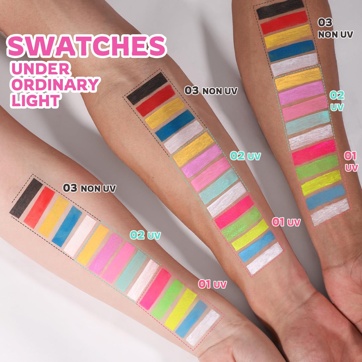 YOUNG VISION 2-PACK Water-Activated Face & Body Paint Palette Set – Neon Fluorescent, Glow Under UV and Blacklight, FX Makeup for Face Painting, Blacklight Glow, Eyeliner, and Body Art