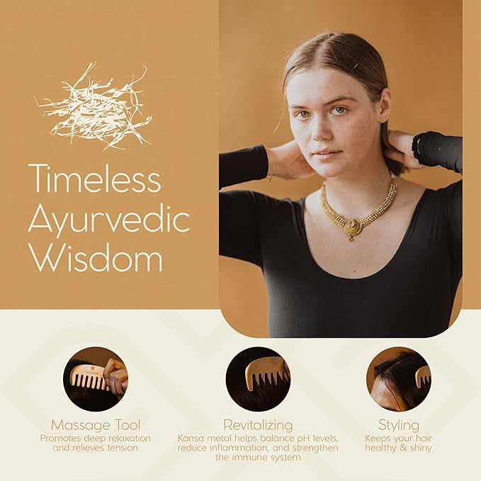 LUVIH The Crown Kansa Comb - Relaxing Scalp Massager for Detangling and Promoting Hair Growth, Travel-friendly Hair Styling Tool for Men & Women
