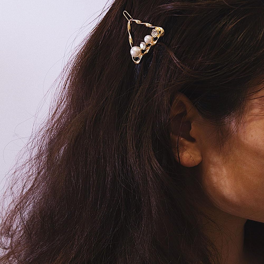 AKOAK 4 Pcs/set Heart-shaped Round Metal Hair Clip Pentagram Geometric Pearl Hair Clip Bangs Clip Ponytail Hair Accessories for Ladies and Girls