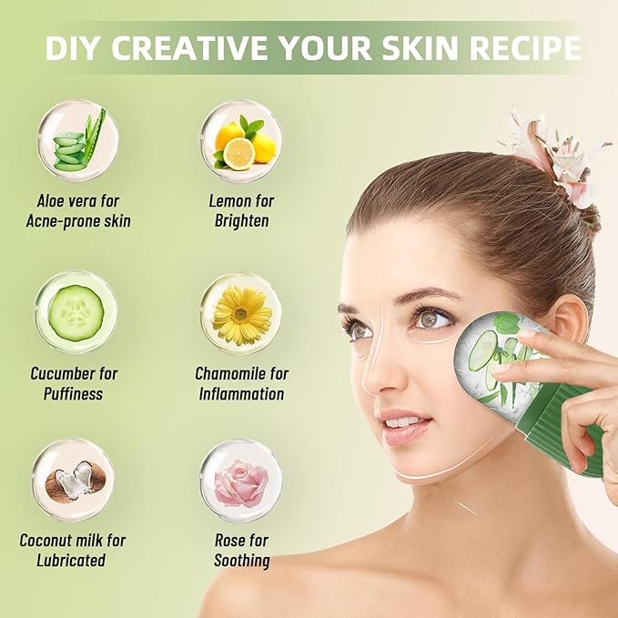 Upgraded Facial Ice Roller for Self Skin Care of all Types, Cold Face Ice Roller Facial Massager for Shrink Pores Anti Wrinkle Reduce Puffiness Improve Skin Elasticity, Striped (Green)