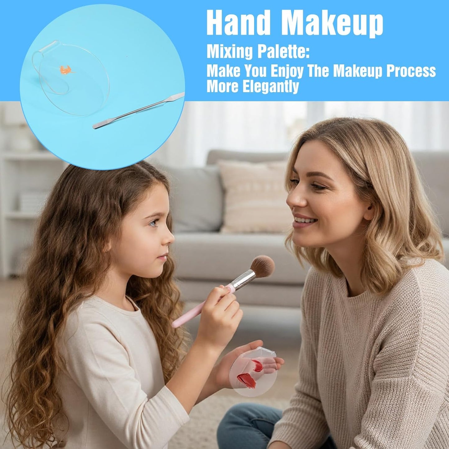 2 Pieces Makeup Mixing Palette with 1Pcs Mixing Stick, Clear Acrylic Makeup Palette Tray, Eyeshadow Hand Cosmetic Foundation Dish Handheld Make Up Plate for Blending