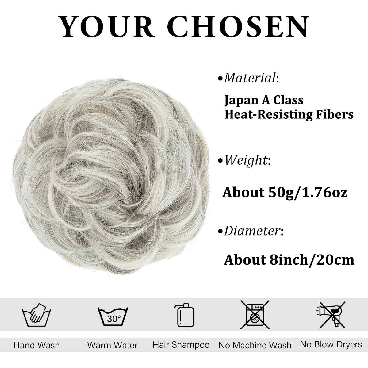 CJL HAIR Large Messy Bun Hair Piece Wavy Curly Scrunchies Synthetic Chignon Ponytail Hair Extensions Thick Updo Hairpieces for Women Grey Multi