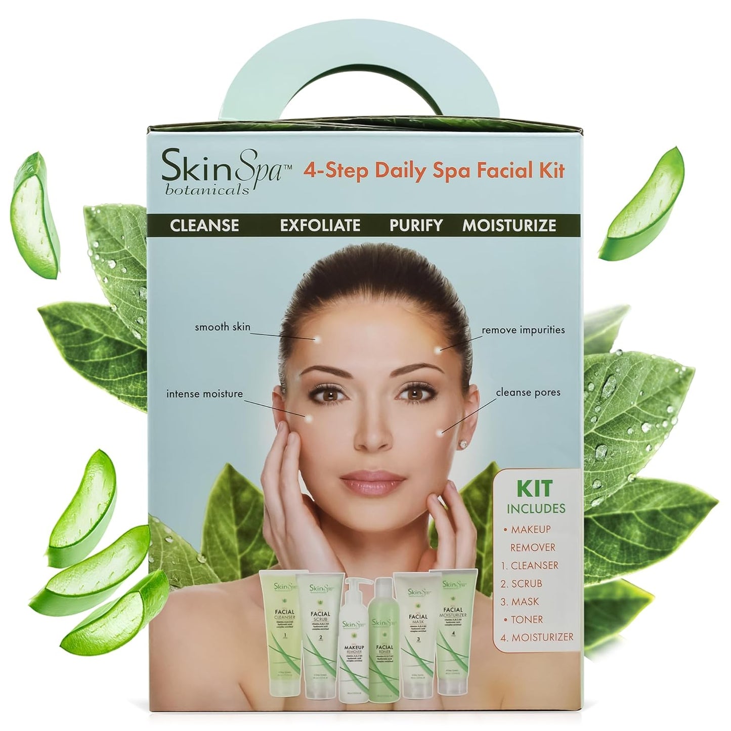 Skin Care Facial Cleanser Set, Daily Routine Kit, System, Infused with Aloe Vera, 8 Oz - Face Wash Scrub, Cleanser, Toner, Makeup Remover, Clay Mask and Moisturizer